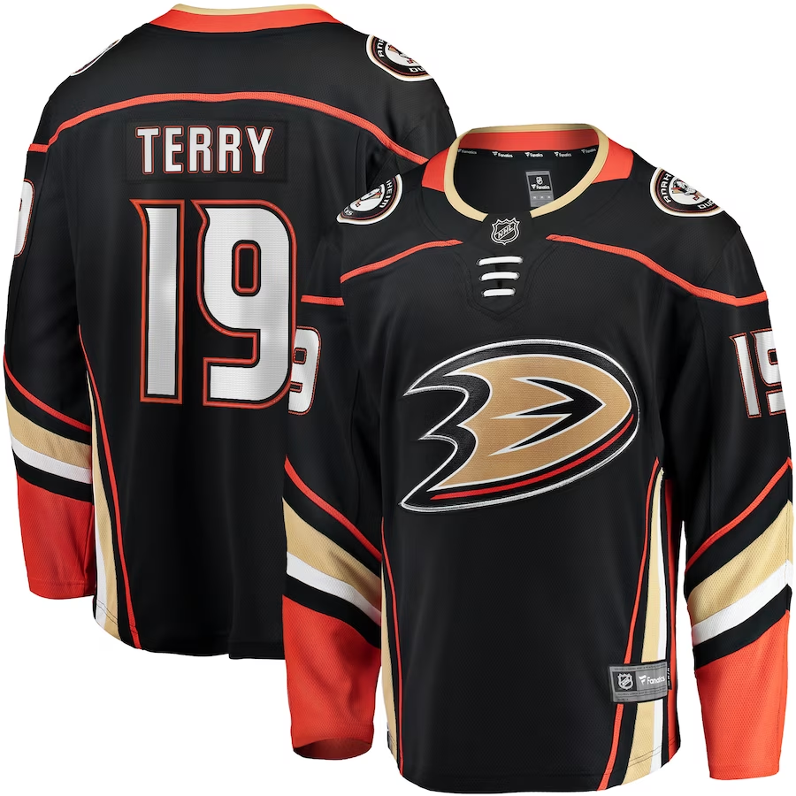 Men's Anaheim Ducks Troy Terry #19 Black Home Team Breakaway Jersey